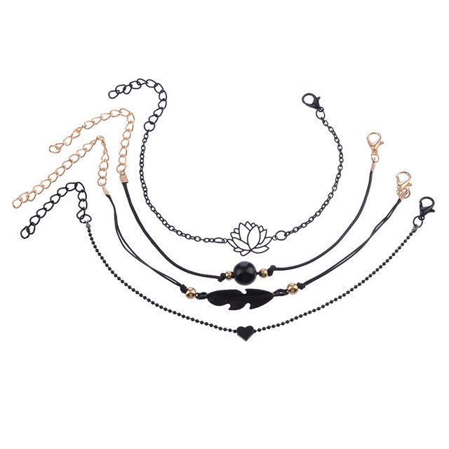 Trendy Geometric Hollow Lotus Pendant Bracelet Pearl Black Handmade Bracelet Kit
