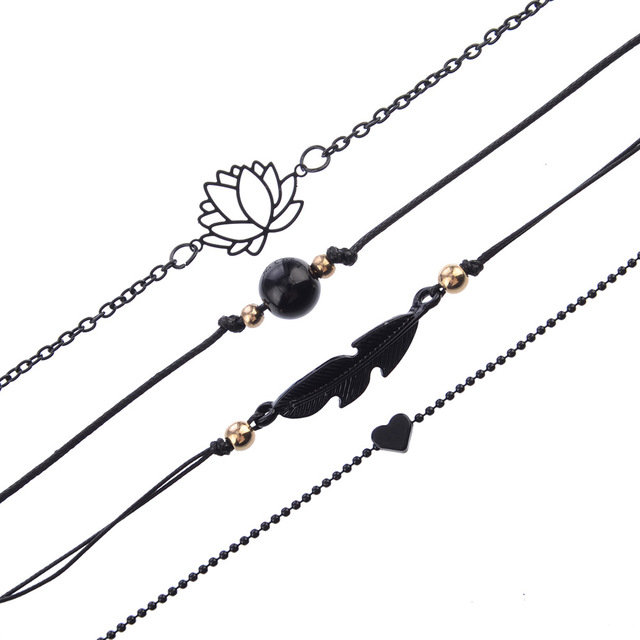 Trendy Geometric Hollow Lotus Pendant Bracelet Pearl Black Handmade Bracelet Kit