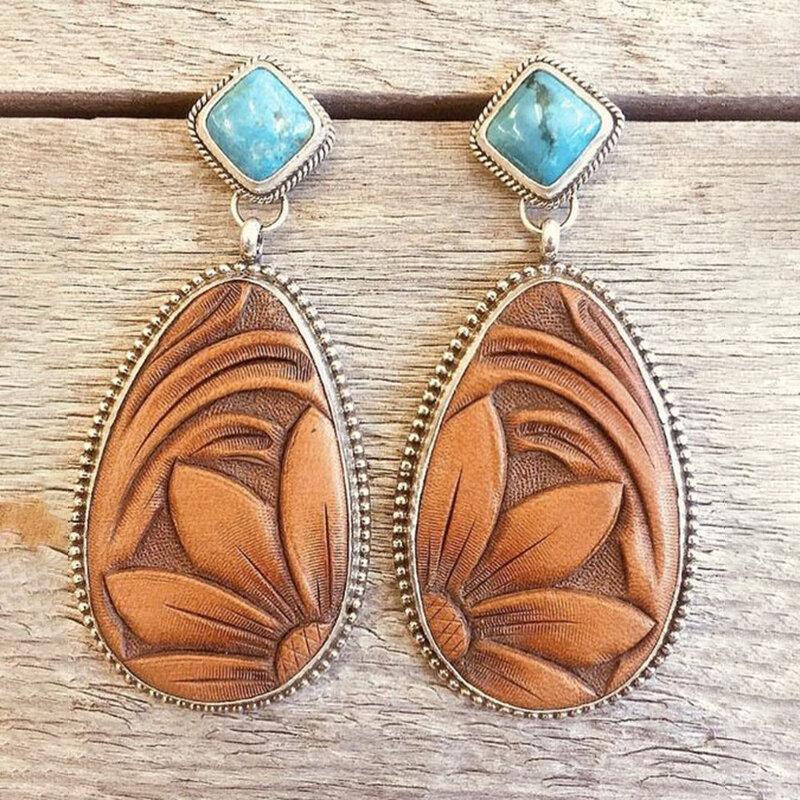 Vintage Geometric Diamond Turquoise Earrings Stereoscopic Coffee Sunflower Drop Earrings