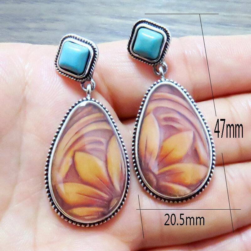 Vintage Geometric Diamond Turquoise Earrings Stereoscopic Coffee Sunflower Drop Earrings