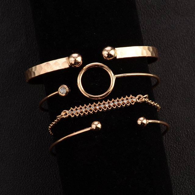 Trendy Geometric Circle Pattern Bracelet Open Adjustable Bracelet Rhinestone Long Strip Bracelet