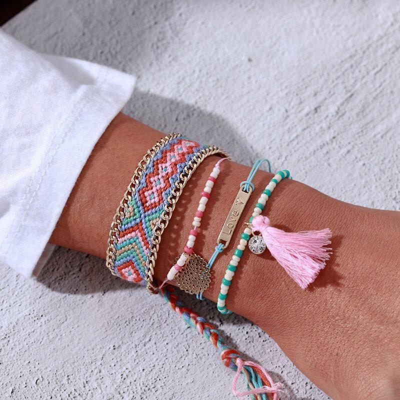 Bohemian Hand-woven Beaded Bracelet Tassel Diamond Multi-layer Bracelet