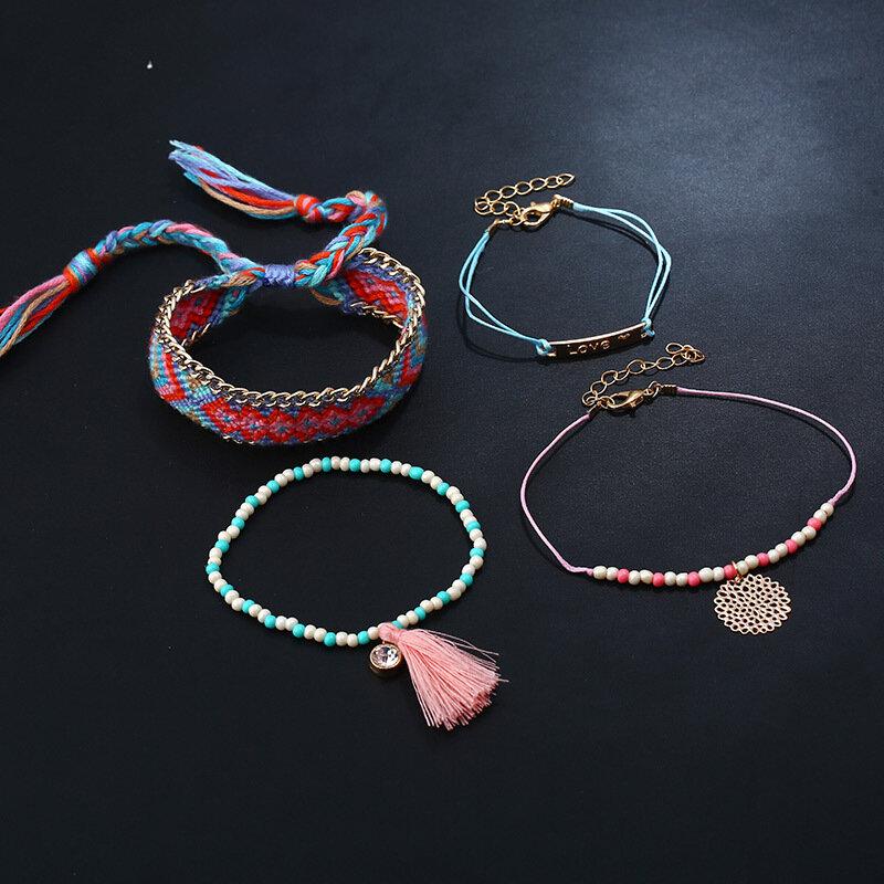 Bohemian Hand-woven Beaded Bracelet Tassel Diamond Multi-layer Bracelet