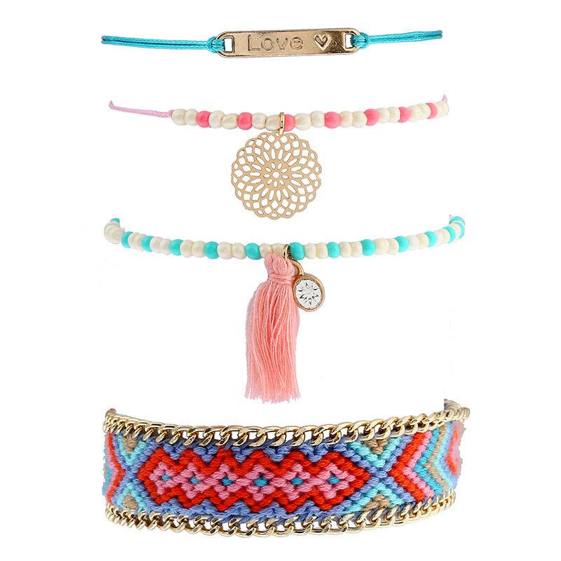 Bohemian Hand-woven Beaded Bracelet Tassel Diamond Multi-layer Bracelet