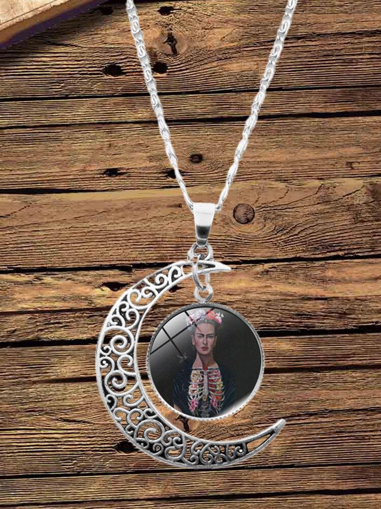 3 Pcs Printed Men Women Jewelry Set Wearing Garland Hollow Half Moon Necklace Bracelet Earring