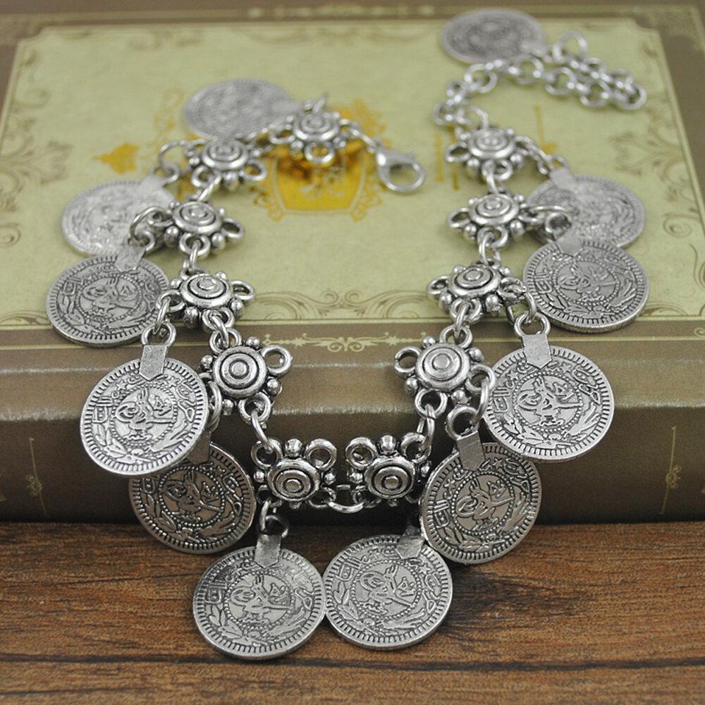 Vintage Alloy Carved Anklet Bohemia Adjustable Ancient Coin Tassel Women Bracelet