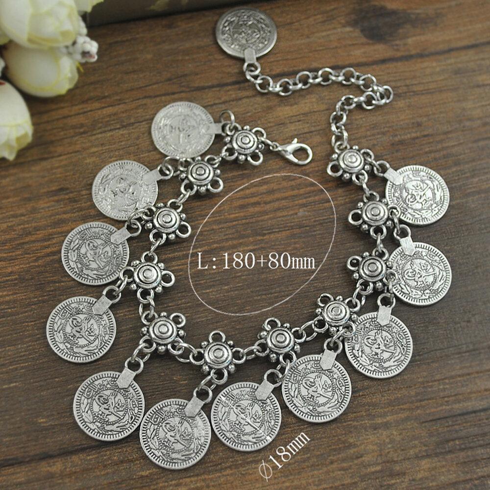 Vintage Alloy Carved Anklet Bohemia Adjustable Ancient Coin Tassel Women Bracelet