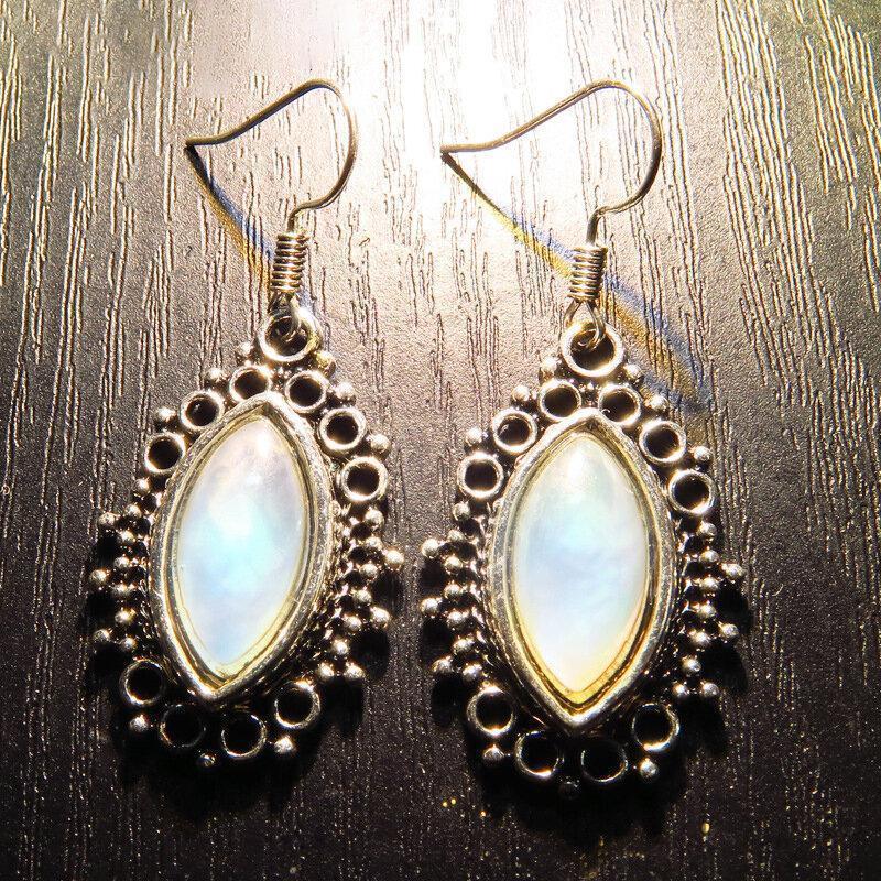 Vintage Geometric Moonstone Earrings Metal Hollow Water Drop Pendant Earrings