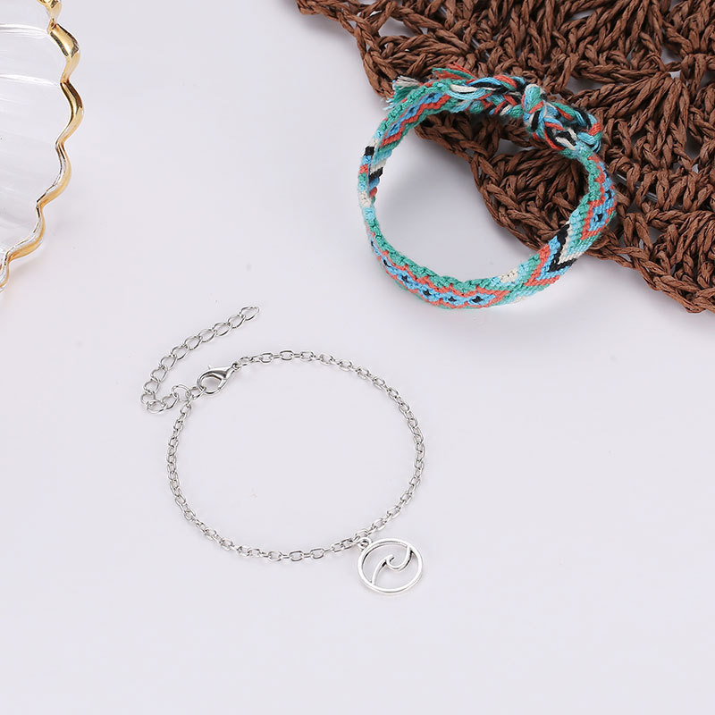 Bohemian Charm Anklet A Set of Braided Rope Hollow Geometric Pendant Anklet Ethnic jewelry for Women