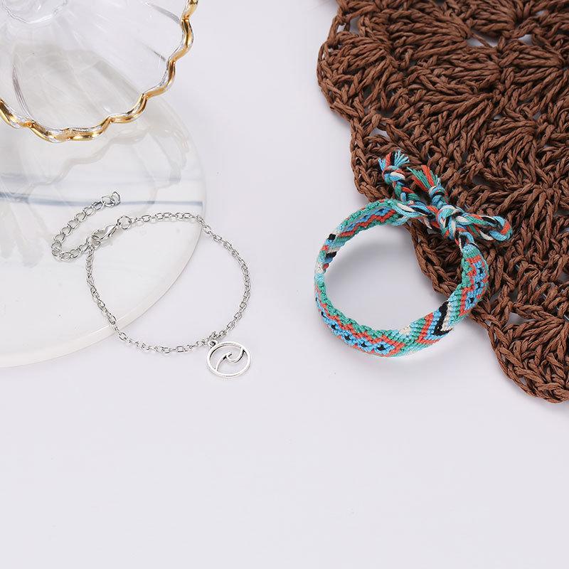 Bohemian Charm Anklet A Set of Braided Rope Hollow Geometric Pendant Anklet Ethnic jewelry for Women