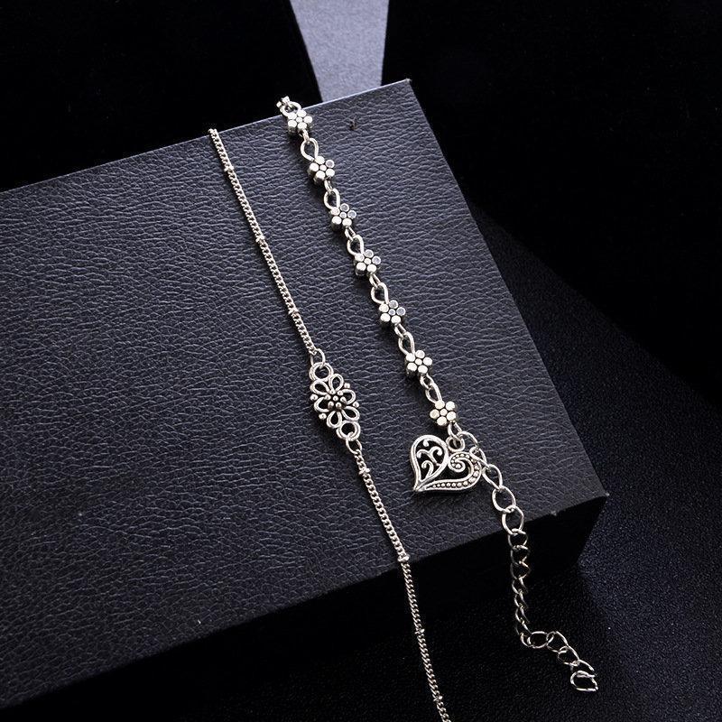 Bohemian Personality Pendant Flower Carved Hollow Double-layer Beach Anklet