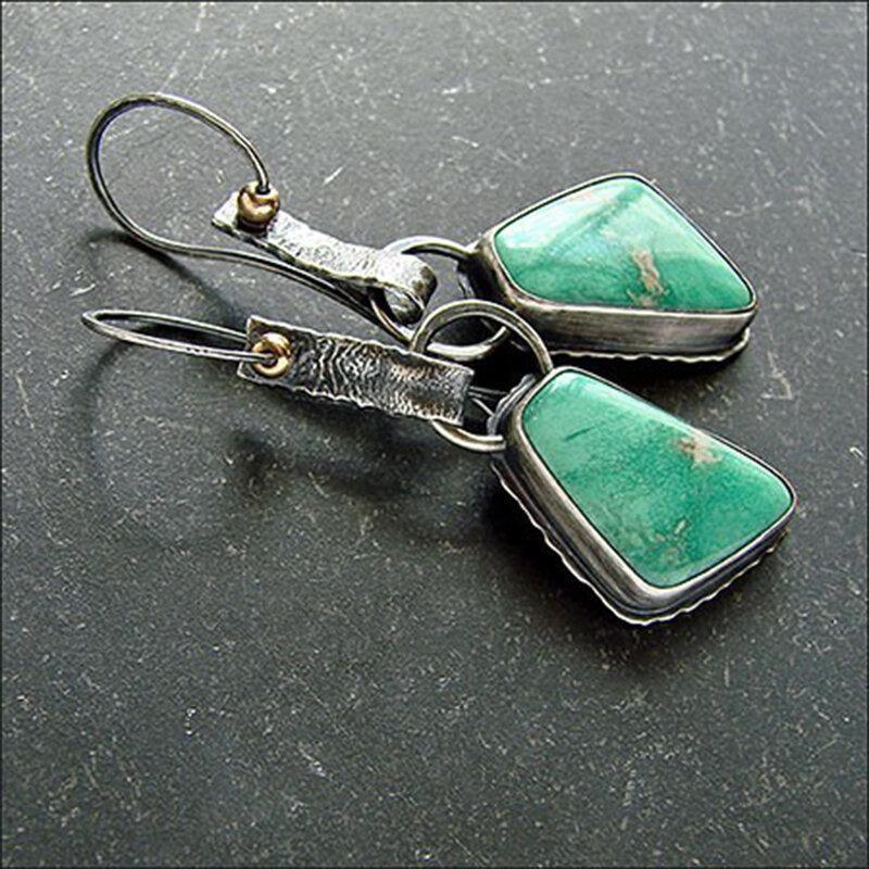 Vintage Metal Geometric Turquoise Pendant Earrings