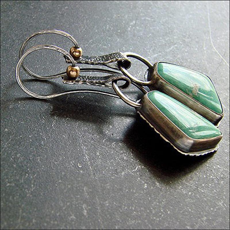 Vintage Metal Geometric Turquoise Pendant Earrings