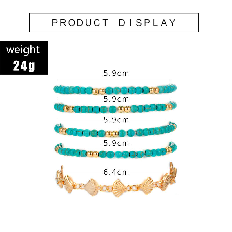 Bohemian Handmade Beaded Adjustable Anklet Metal Geometric Shell Tassel Multi-layer Anklet