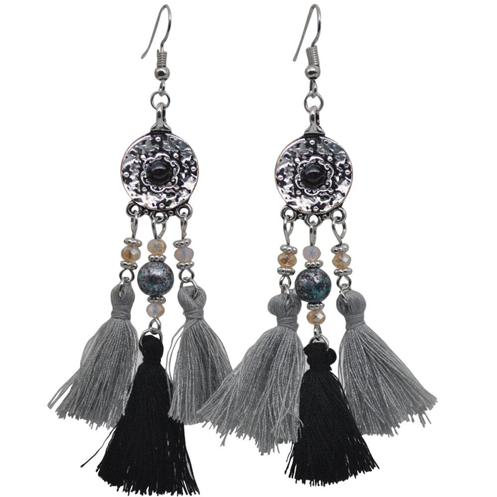 Bohemian Turquoise Earrings Metal Disc Colored Tassel Pendant Earrings Women Jewelry