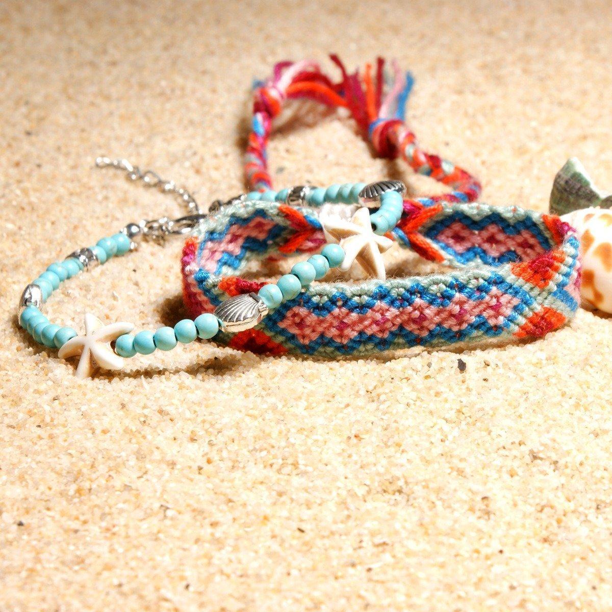 Ethnic Starfish Women Anklets Double Layer Weaving Anklets Colorful Retro Women Anklets