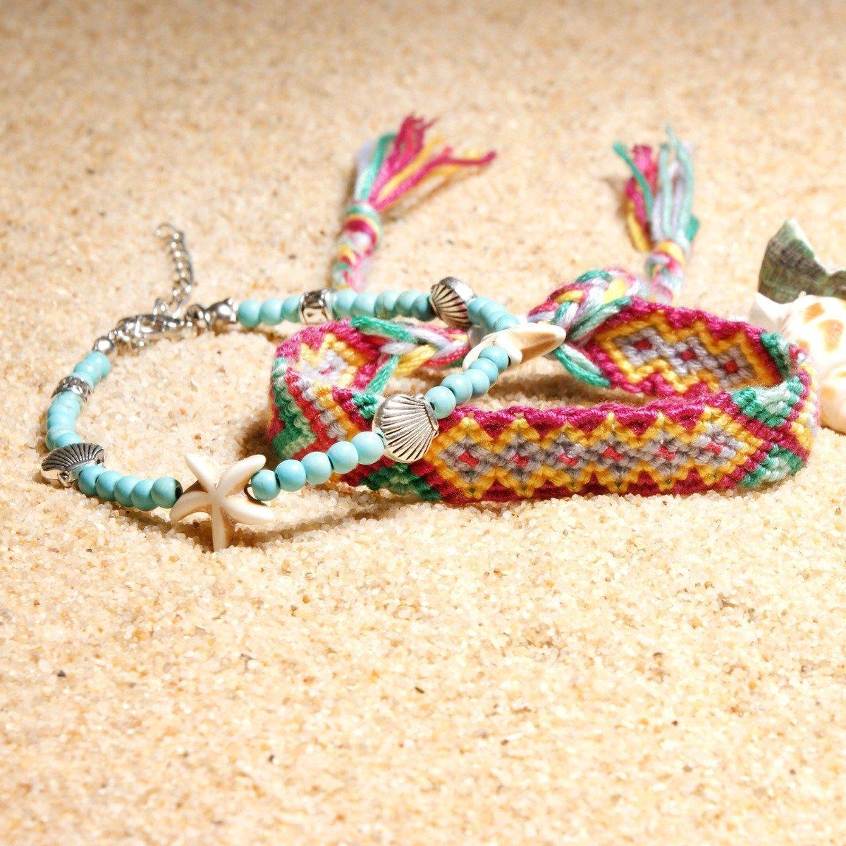 Ethnic Starfish Women Anklets Double Layer Weaving Anklets Colorful Retro Women Anklets