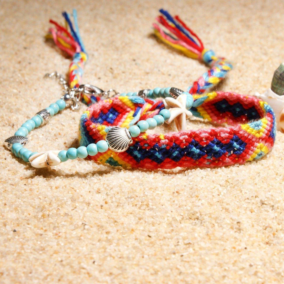 Ethnic Starfish Women Anklets Double Layer Weaving Anklets Colorful Retro Women Anklets