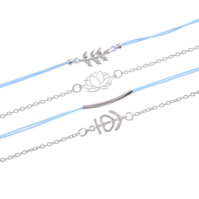 Trendy Hollow Lotus Leaf Chain Bracelet Geometric Handmade Silver Pendant Bead Bracelet Kit