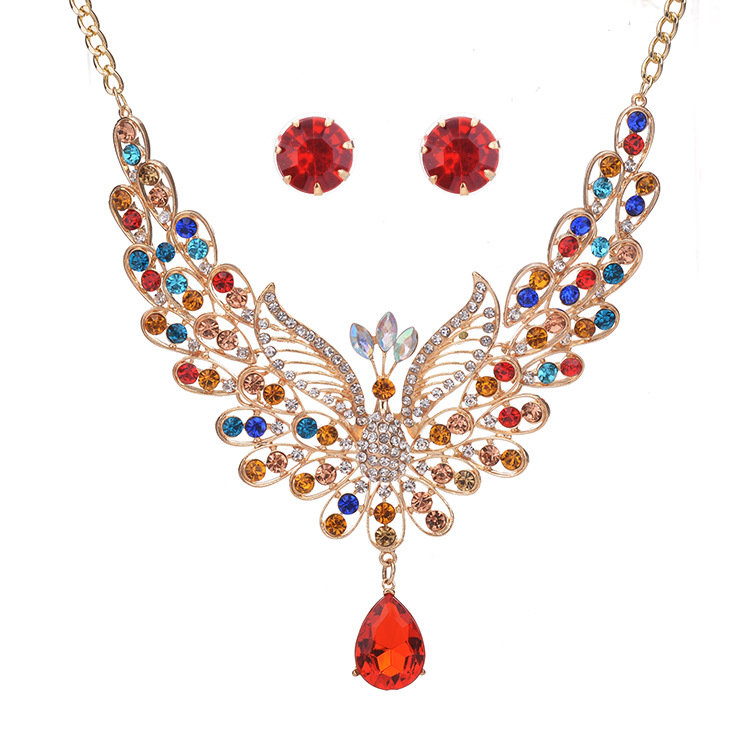 Elegant Peacock Womens Jewelry Set Luxury Colorful Rhinestone Bird Animal Clavicle Necklaces Earring