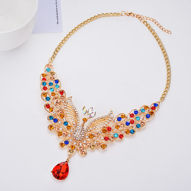 Elegant Peacock Womens Jewelry Set Luxury Colorful Rhinestone Bird Animal Clavicle Necklaces Earring