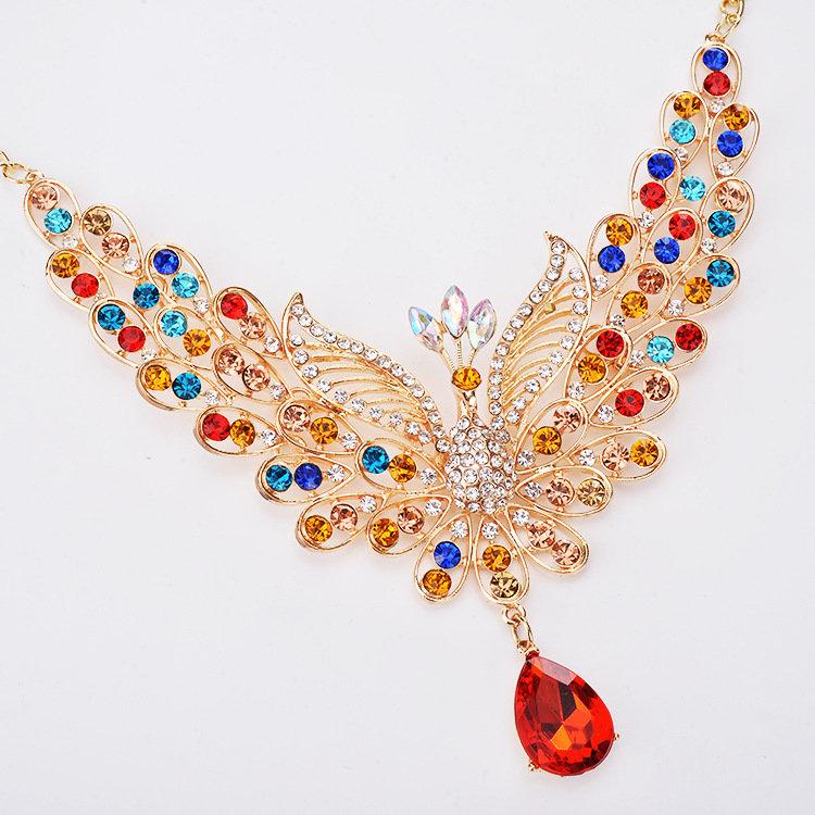 Elegant Peacock Womens Jewelry Set Luxury Colorful Rhinestone Bird Animal Clavicle Necklaces Earring