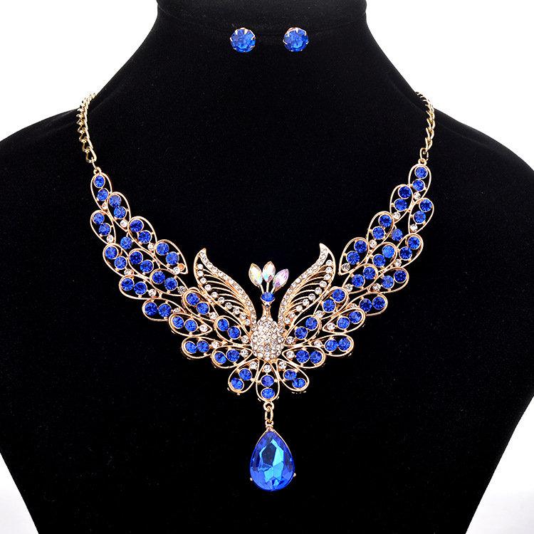 Elegant Peacock Womens Jewelry Set Luxury Colorful Rhinestone Bird Animal Clavicle Necklaces Earring