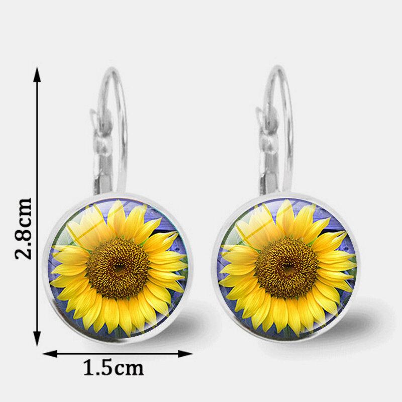 Bohemian Geometric Round Pendant Earrings Metal Glass Gem Sunflower Women Earrings Jewelry