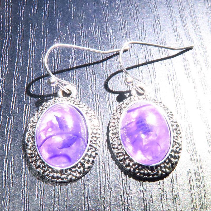 Vintage Geometric Purple Crystal Pendant Earrings Metal Irregular Gemstone Earrings