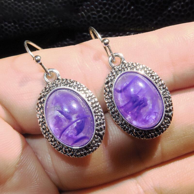 Vintage Geometric Purple Crystal Pendant Earrings Metal Irregular Gemstone Earrings