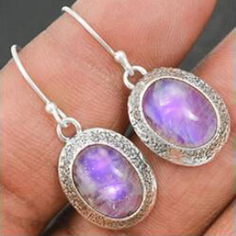 Vintage Geometric Purple Crystal Pendant Earrings Metal Irregular Gemstone Earrings