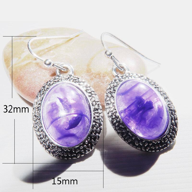 Vintage Geometric Purple Crystal Pendant Earrings Metal Irregular Gemstone Earrings