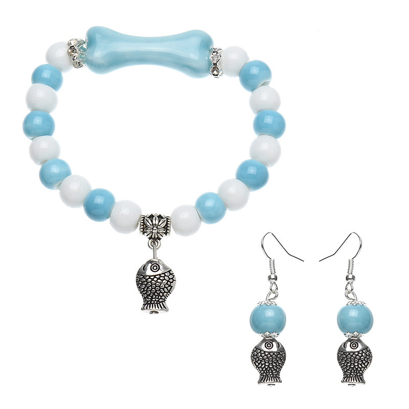 Women's Ethnic Jewelry Set Fish Ceramics Bracelet Earrings Set