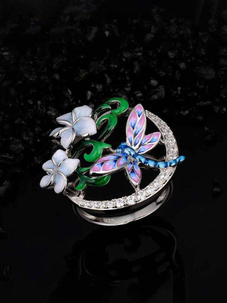 Zircon Enamel Women Jewelry Set Epoxy Flower Dragonfly Pendant Engagement Earrings Necklace Ring