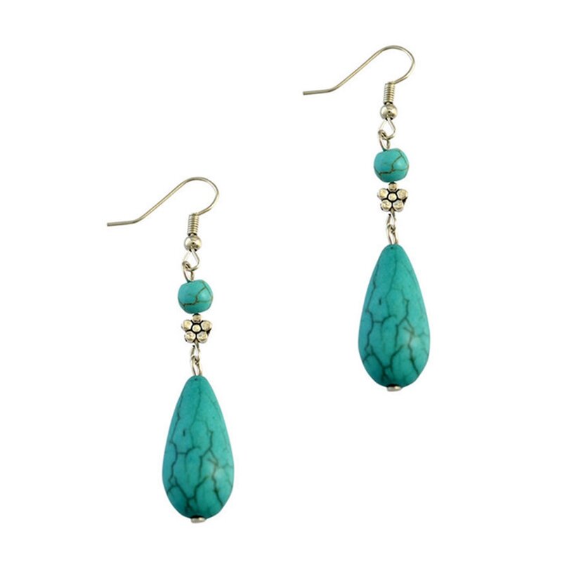 Ethnic Geometric Water Drop Earrings Turquoise Pendant Earrings Bohemian Jewelry