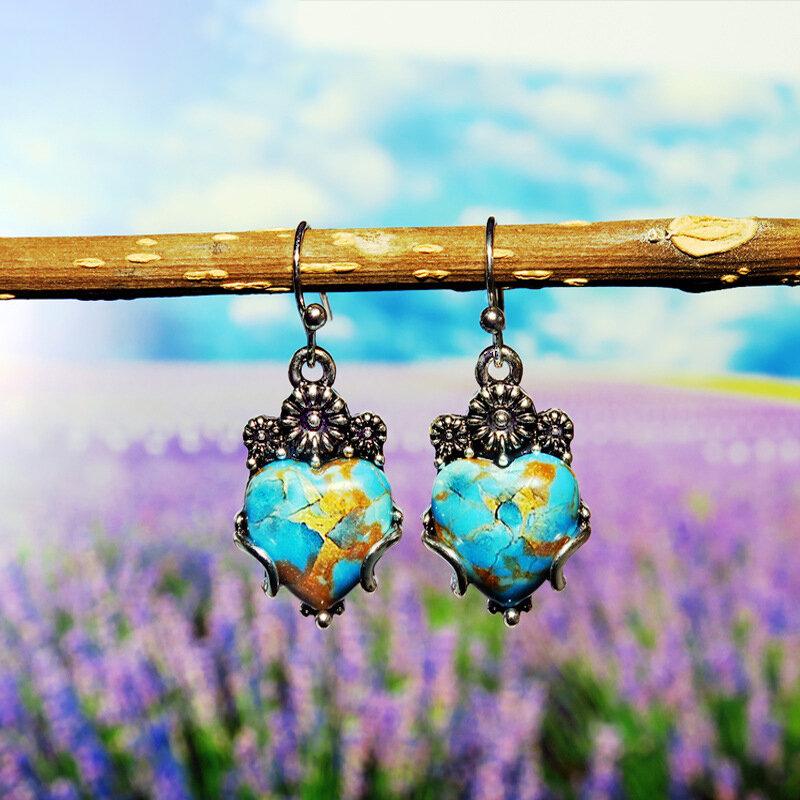 Vintage Geometric Peach Heart Pendant Earrings Temperament Metal Turquoise Earrings