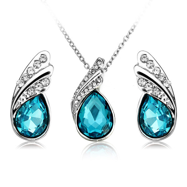 Water Drop Crystal Necklace Earrings Jewelry Set