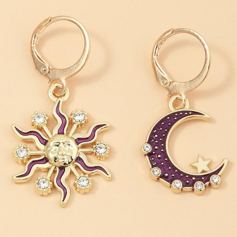 Fashion Sun Moon Pendant Earrings Diamond Mount Star Metal Women Earrings Jewelry