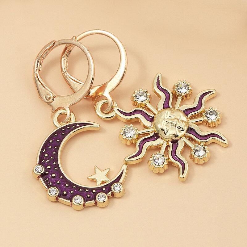 Fashion Sun Moon Pendant Earrings Diamond Mount Star Metal Women Earrings Jewelry