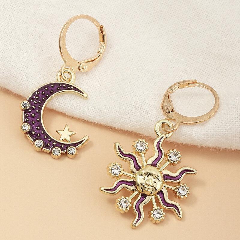 Fashion Sun Moon Pendant Earrings Diamond Mount Star Metal Women Earrings Jewelry