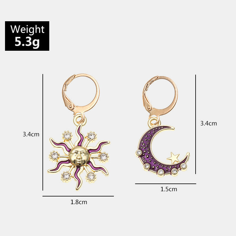 Fashion Sun Moon Pendant Earrings Diamond Mount Star Metal Women Earrings Jewelry