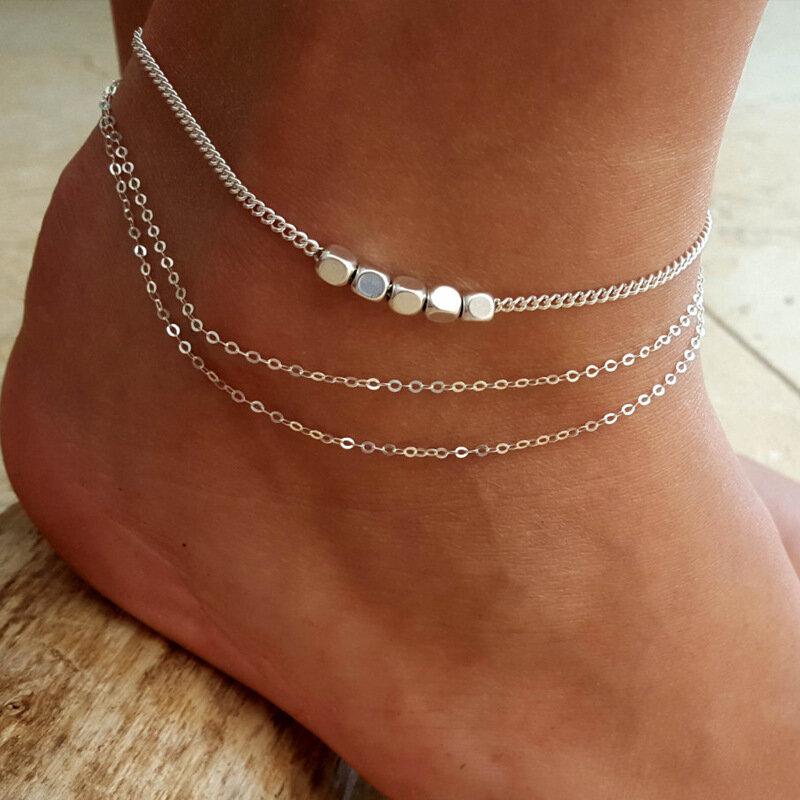 Antique Silver Round Beads Anklet Pendants Bracelet Barefoot Sandal Jewelry Summer Beach