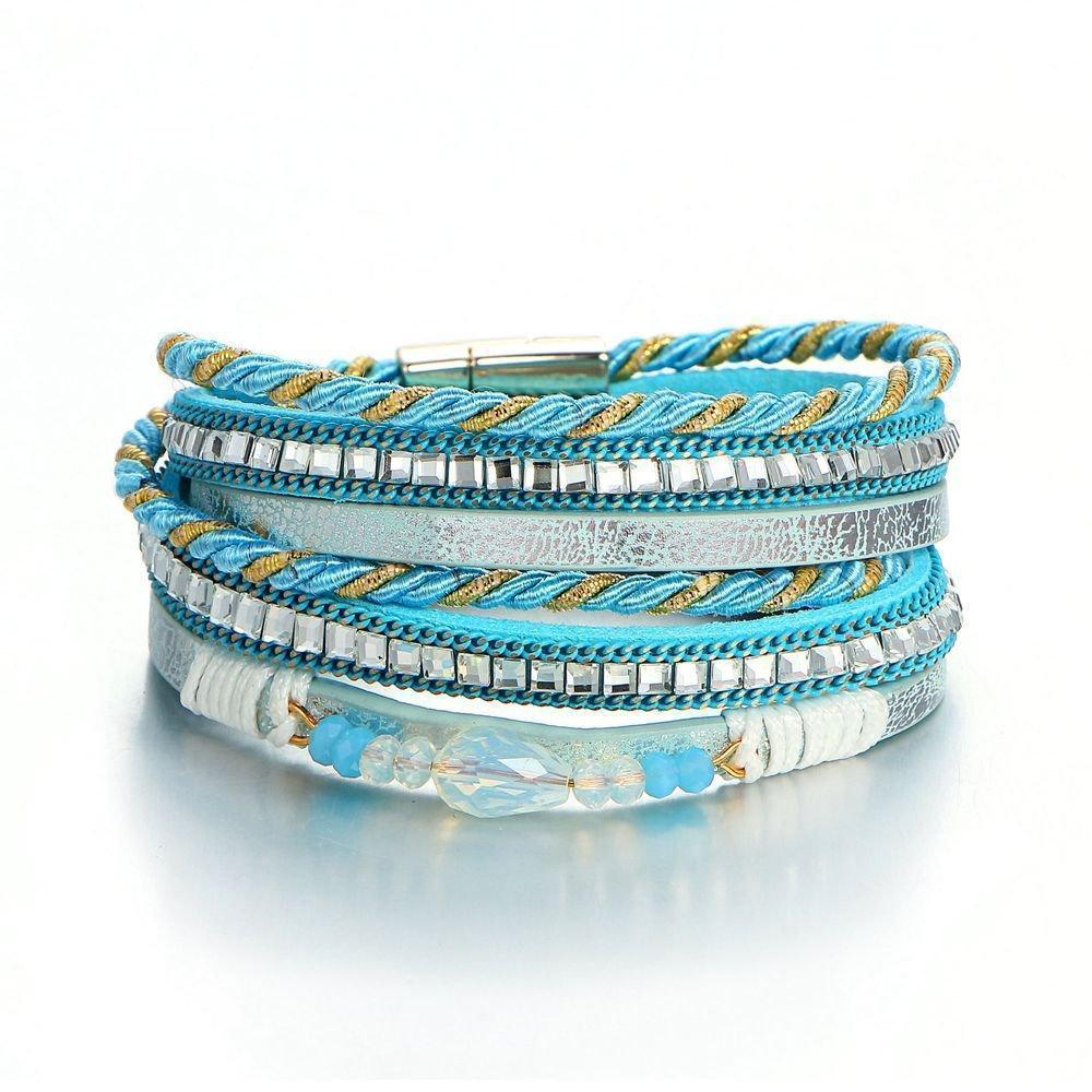 Bohemian Multilayer Bracelets Crystal Beads Braided Rope Chain Bracelet Ethnic Jewelry for Women