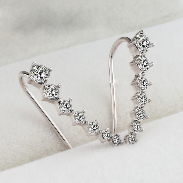 Trendy Rhinestone Cuff Earrings Elegant Silver Gold Color Piercing Clip Earrings Chic Jewelry