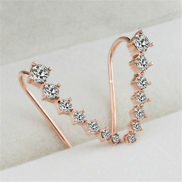 Trendy Rhinestone Cuff Earrings Elegant Silver Gold Color Piercing Clip Earrings Chic Jewelry