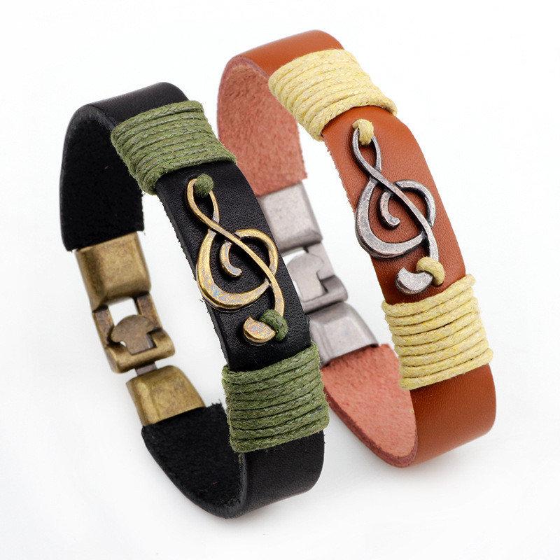 Rock Unisex Bracelet Punk Leather Alloy Music Note Bracelet