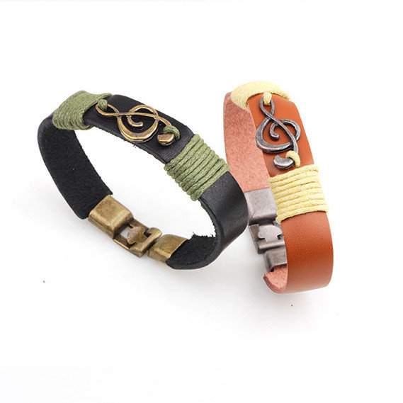 Rock Unisex Bracelet Punk Leather Alloy Music Note Bracelet