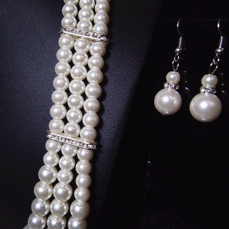 Luxury Womens Pearl Wedding Jewelry Set Statement Gemstone Pearl Necklaces Drop Earrings for Women