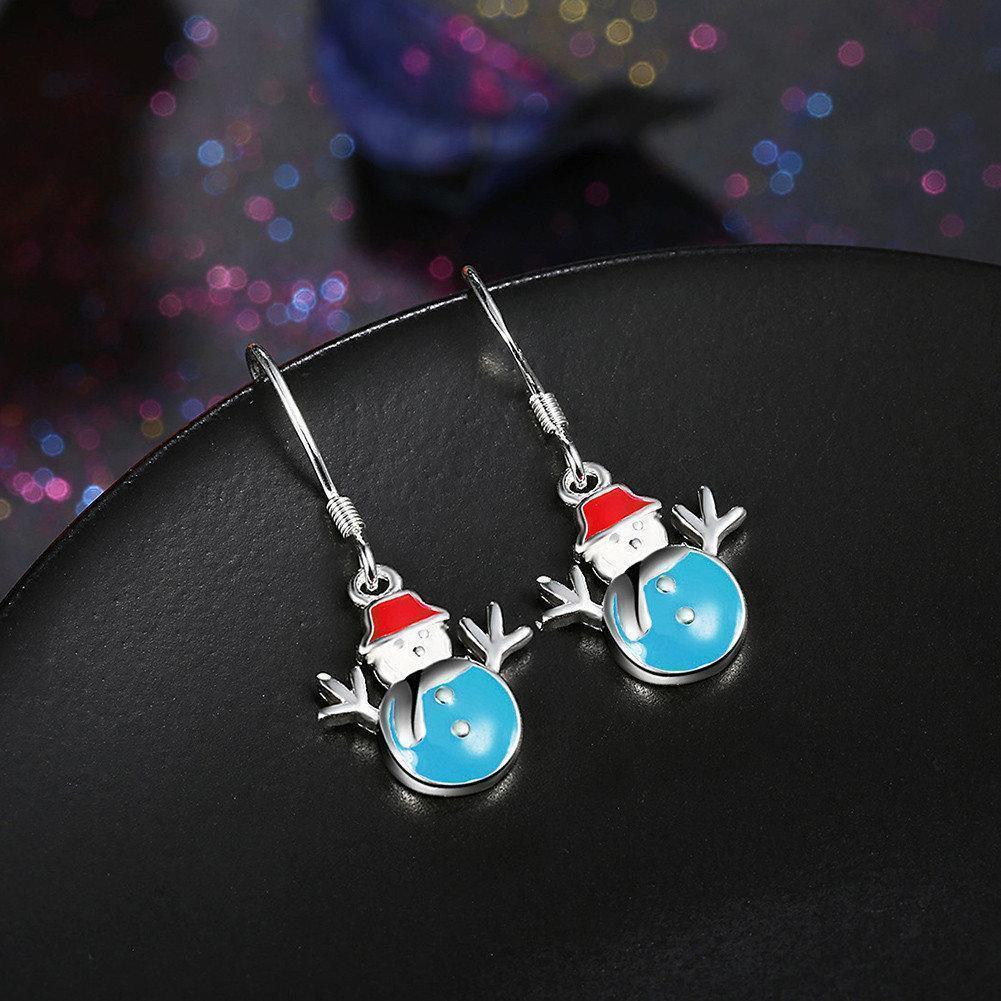 Christmas Jewelry Set Silver Plated Snowman Oil Drip Earrings Necklace Kit